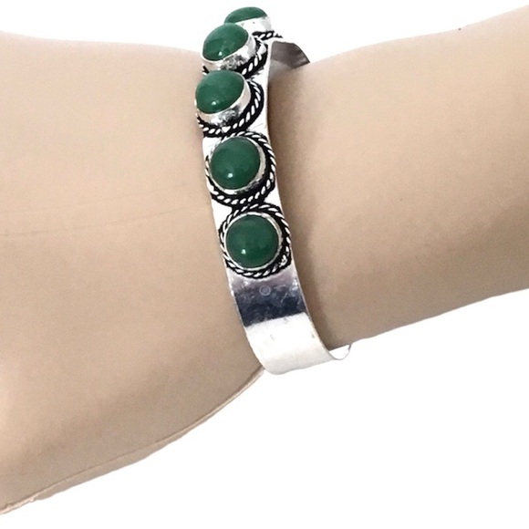 Green Onyx Gemstone Bracelet Adjustable Boho Retro Style Hippie Old School - Picture 4 of 5